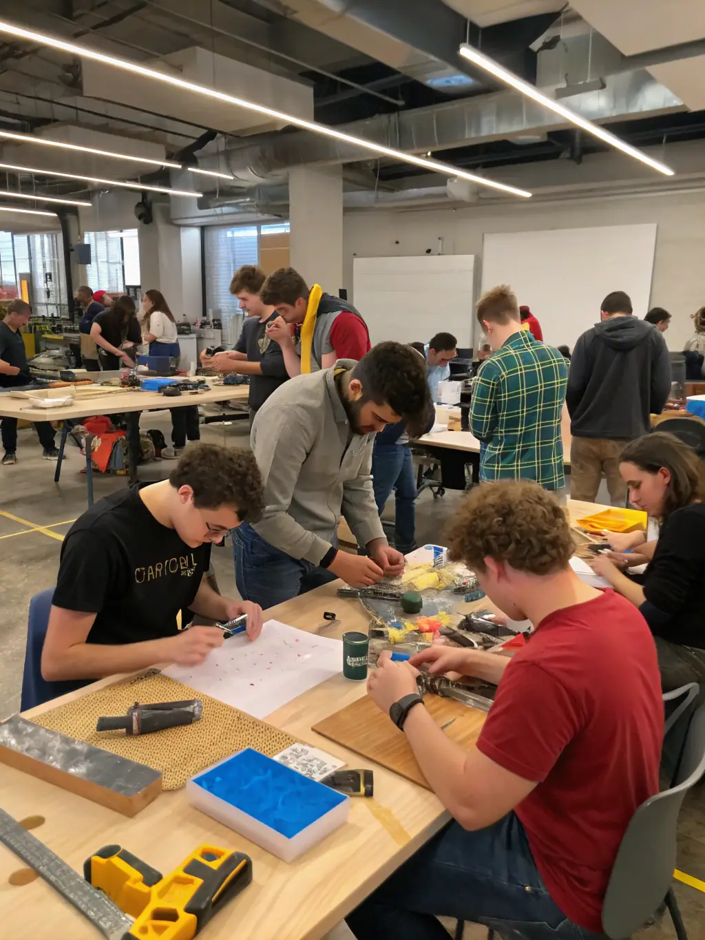 A photograph of a group of students participating in a historical preservation workshop, learning about traditional building techniques and conservation methods.